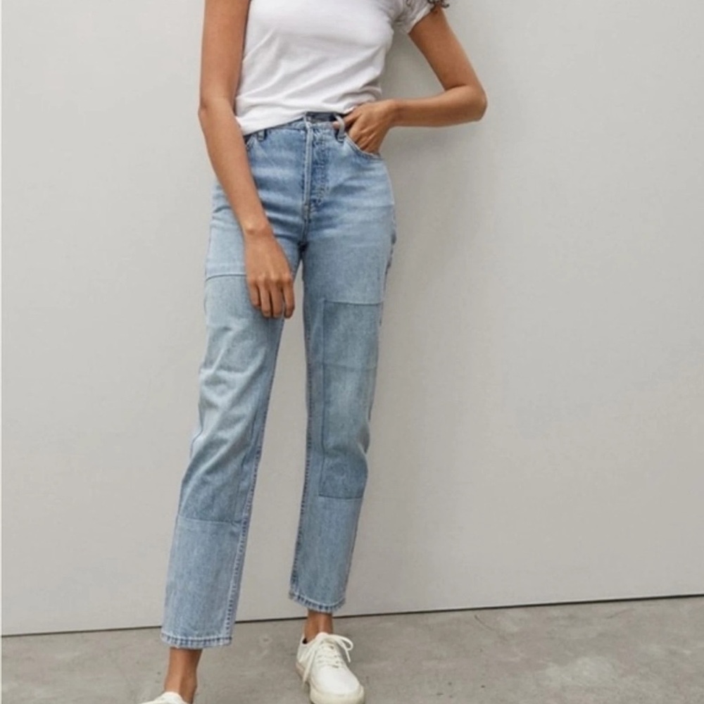 Everlane Crop Curvy 90s Cheeky Straight Jean Patched Blue